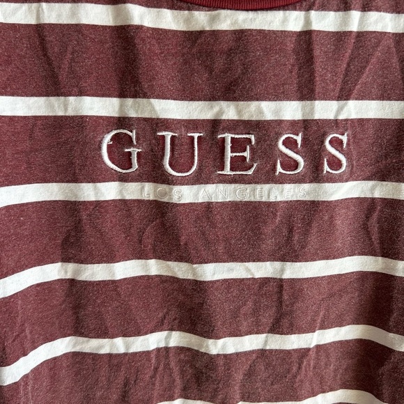 Vintage Guess LA burgundy and white Striped T-shirt - Picture 9 of 16
